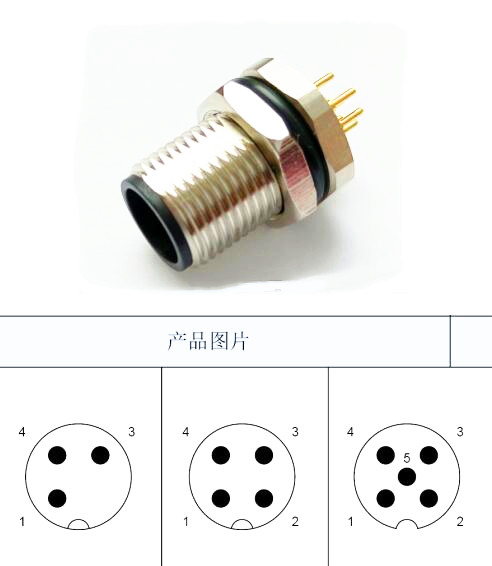 M12航空插頭5針5孔